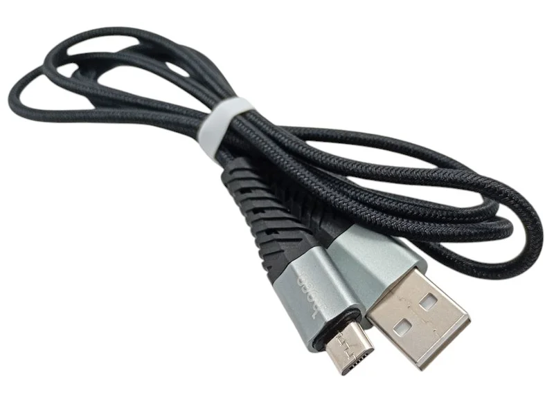 Кабель Hoco USB – microUSB (v8) 2м — прочный дата‑кабель в тканевой оплётке