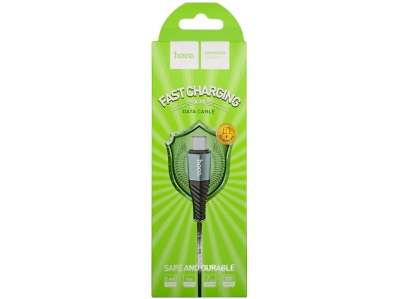 Кабель Hoco USB – microUSB (v8) 2м — прочный дата‑кабель в тканевой оплётке